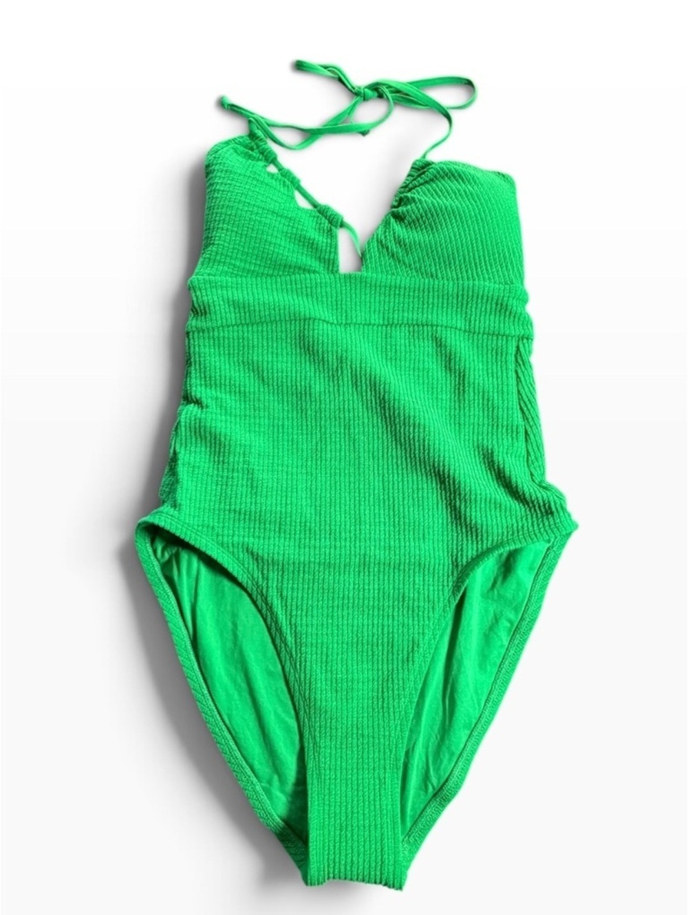 Becca Kelly green cut out ribbed halter tie one piece swimsuit NWT